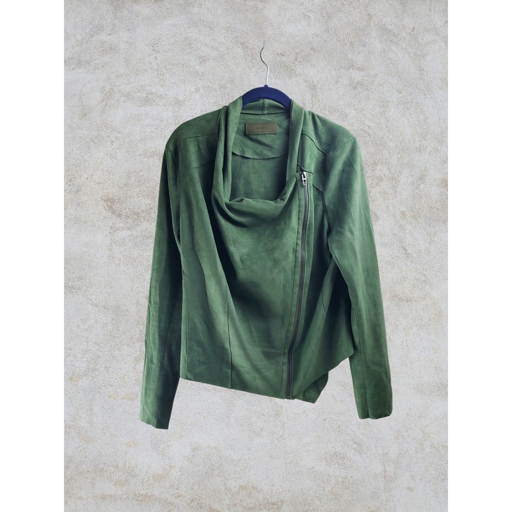 Blank NYC Green‎ Faux Suede Drape Front Moto Jacket 76X-9020NO Womens L - Picture 3 of 6